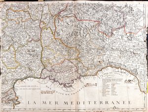 ドーフィネとプロヴァンス（フランス）の地図（エングレーヴィング 作： Jean Baptiste Nolin