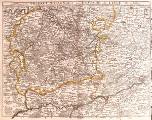 スペイン領ブラバント（フランドルおよびワロン・ブラバント）およびリエージュ教区（ベルギー）の地図（エングレーヴィング