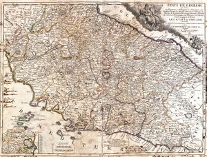 イタリアの教会領地の地図（エッチング 作： Jean Baptiste Nolin