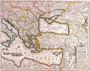 東地中海・黒海諸国、トルコ、小アジアの諸州の地図（エッチング 作： Jean Baptiste Nolin