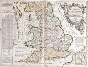 ジェームズ2世治世下のイングランド王国の地図（エングレーヴィング 作： Jean Baptiste Nolin