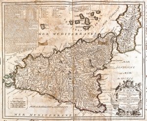 シチリア王国（イタリア）の地図（エングレービング 作： Jean Baptiste Nolin