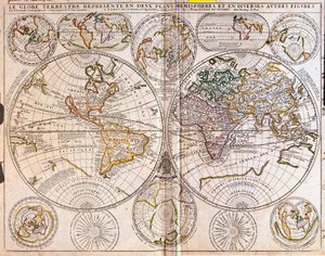 世界の地図（銅版画 作： Jean Baptiste Nolin