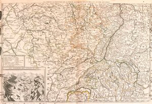ライン川周辺（ドイツ、スイス、フランス）の地図（エングレービング