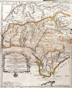 グラナダとアンダルシア（スペイン）王国の地図（エングレービング