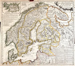 ノルウェー、スウェーデン、デンマーク王国の地図（エングレーヴィング 作： Jean Baptiste Nolin