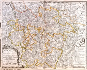 ロレーヌ県（フランス）の地図（エングレービング 作： Jean Baptiste Nolin