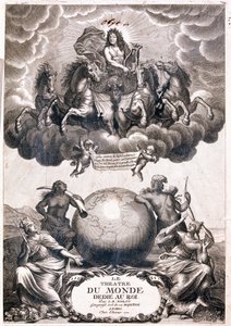 地球儀の上を飛ぶルイ14世の肖像、タイトルページ（エングレーヴィング 作： Jean Baptiste Nolin