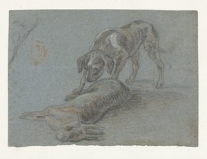 ショットノウサギを持つ犬 作： Jean Baptiste Oudry (possibly)