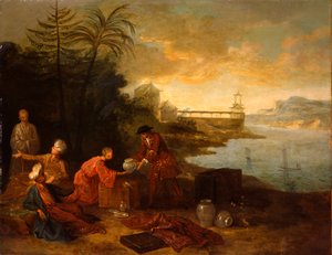 アジア-1724年に中国の商人から磁器を購入するヨーロッパの商人 作： Jean Baptiste Oudry