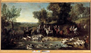 サン・ジェルマンの森で鹿狩りをするルイ15世 1730年 ジャン・バティスト・ウードリー（1686-1755）作 1730年 トゥールーズ、オーギュスタン美術館蔵 作： Jean Baptiste Oudry