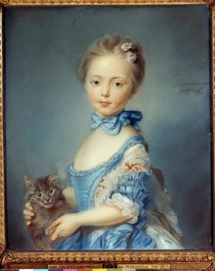 ジャン・バティスト・ペロノー（Jean Baptiste Perronneau）のパステル画による「猫を連れた少女の肖像」（1715～1783年 作： Jean Baptiste Perronneau