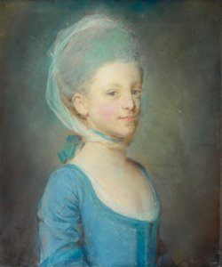 縞模様のガーゼのハンカチを着ている若い女性の肖像画 作： Jean Baptiste Perronneau