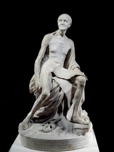 Francois-Marie Arouet dit Voltaire nu (1694-1778) Marble sculpture by Jean-Baptiste Pigalle (1714-1785) 1776 Sun.1,5 m パリ、ルーヴル美術館（Musee du Louvre 作： Jean Baptiste Pigalle