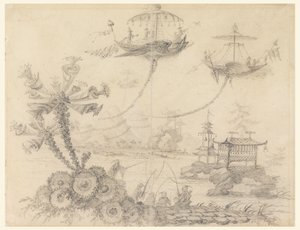 素描、シノワズリ・ファンタジー、1770-90年 作： ジャン・バプティスト・ピレメント