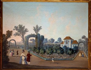 1785年のリスボンのベンフィカの庭園の眺め ジャン・ピルマン（1728-1808）による水彩画 1785年 パリ、装飾美術 作： Jean Baptiste Pillement