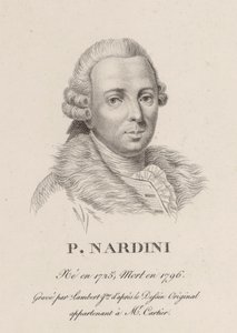 ヴァイオリン奏者で作曲家のピエトロ・ナルディーニの肖像 (1722-1793)。 作： Jean Baptiste Ponce Lambert