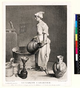 シャルル・ニコラ・コーチン1世（1688-1754）が1750年に彫った「地下室の少年」（エッチング＆エングレーヴィング）。 作： Jean Baptiste Simeon (after) Chardin