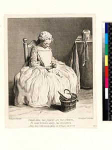 お弁当を持った少女（La Petite Fille aux Cerises）シャルル・ニコラ・コーチン1世（1688-1754）1738年（エッチング＆エングレーヴィング）の刻印 作： Jean Baptiste Simeon (after) Chardin