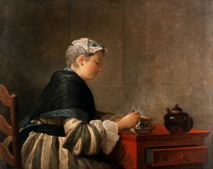 お茶を飲む女性、1735 作： Jean Baptiste Simeon Chardin