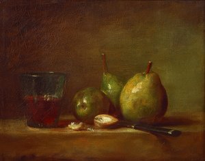 梨、クルミ、ワイン1杯。 1768年頃 作： Jean Baptiste Simeon Chardin