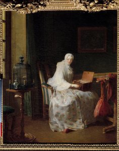 La serinette ou dame variant ses amusements ジャン・バティスト・シメオン・シャルダン（1699-1779）の絵画 18世紀 日0.50 x 0.43 m