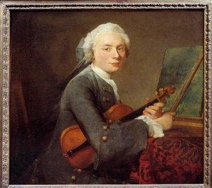 Le jeune homme au violin ou portrait de Charles Theodose Godefroy (1718-1796) Jean Baptiste Simeon Chardin (1699-1779) の絵画 日。0,67x 0,74 m - バイオリンを弾く青年、またはシャルル・セオドス・ゴデフロイ（1718-1796）の肖像。ジャン・バティスト・Sによる絵画 作： Jean Baptiste Simeon Chardin