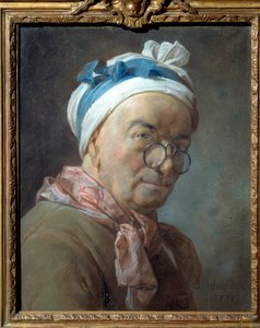 ジャン・バティスト・シメオン・シャルダン（1699-1779）のベシクル・ペインティングに語られた自画像。1771.薄暗い。0.459×0.375メートル。