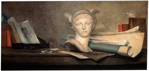 芸術の属性のある静物、18世紀。 作： Jean Baptiste Simeon Chardin