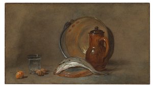 魚と銅鍋のある静物 作： Jean Baptiste Simeon Chardin