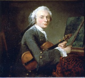 ヴァイオリンを弾く青年」 1738年頃シャルル・セオドス・ゴデフロイの肖像。ジャン・バティスト・シメオン・シャルダン（1699 - 1789）による油彩・キャンバス。パリ、ルーヴル美術館。 作： Jean Baptiste Simeon Chardin