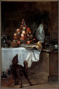 ビュッフェです。ジャン・バティスト・シメオン・シャルダン（1699-1779）の絵画 作： Jean Baptiste Simeon Chardin