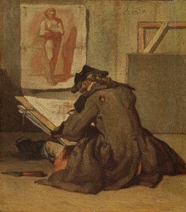 若い学生の絵（オークに油彩） 作： Jean Baptiste Simeon Chardin