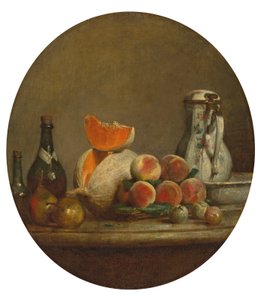 フランス語で  Le Melon entamé スライスしたメロン 作： ジャン・バプティスト・シメオン・シャルダン