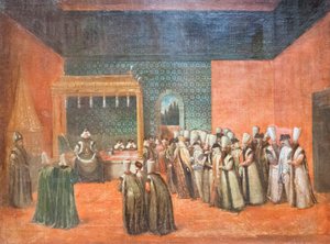 ヨーロッパ大使を迎えるスルタン・アフメト3世、1725年頃（キャンバスに油彩）