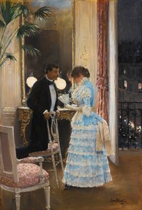 A conversation par Beraud, Jean (1849-1936).油彩・キャンバス、サイズ：55,9x39,3、個人蔵 作： Jean Beraud
