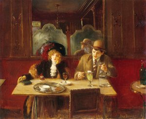 カフェで、アブサン酒飲み、1909年頃（絵画） 作： Jean Beraud