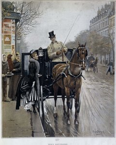 パリの馬車に乗った優雅な女性：「私たちは帰る」-Jean BERAUD（1849 - 1935）のイラスト、19世紀後半。 作： Jean Beraud