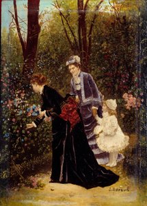 庭にて。ジャン・ベロー（1849-1935）の絵画 作： Jean Beraud