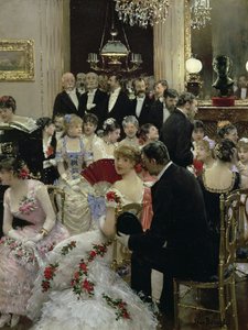 The evening - Around the piano, c. 1880. 作： Jean Beraud