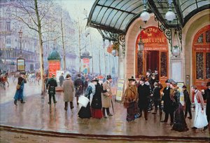 パリ、ヴォードヴィル劇場の外 作： Jean Beraud