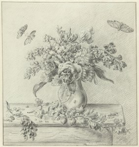 フラワーアレンジメント、果物、昆虫のある静物 作： Jean Bernard