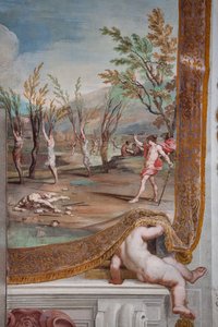オルフェウスの死体を切り刻んだ罪により、バッカスはバッカンテス一家を木に変える。 作： Jean Boulanger