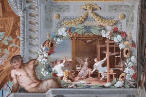 機織りに熱中するメネオスの娘たちは、コウモリに変身する。 作： Jean Boulanger