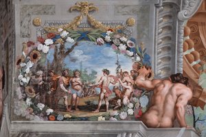 バッカスの出来事を物語る場面が描かれた41枚のパネルのうちの1枚。 作： Jean Boulanger