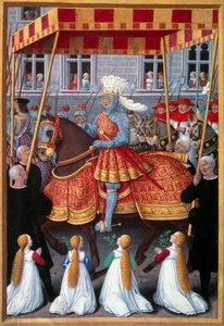 1507年4月、国王ルイ12世（1462-1515）のゲネスへの凱旋門 1508年、ジャン・マロ（1450-1526）の「Le voyage a Genes」から抜粋し、ジャン・ブルディション（1457-1521）が光を当てたミニチュア。パリ、B.N.