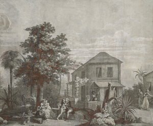 ファミリータイム、Dufour＆Cieによるシリーズ「Paulet Virginie」の壁紙パネル、c.1823 作： Jean Broc