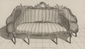 Canapé à Jouë dans le gout Pictoresque（ジュエのカナッペ） 1770年代半ばに出版されたもの（敷紙にエングレービング 作： Jean Charles (after) Delafosse