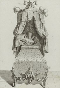 1770年代半ばに出版された「Lit à la Chinoise」（レイド紙にエングレービング 作： Jean Charles (after) Delafosse