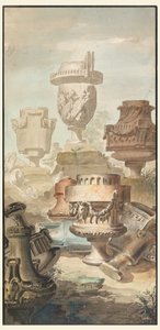 素描、廃墟のファンタジー：壺と壷、1770年